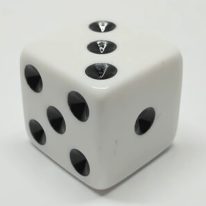 Single Opaque 16mm d6 - White with black pips