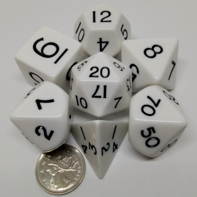 Jumbo white polyhedral 7 Dice set in a tube