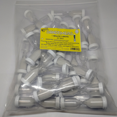 Bag of 25 white 1-minute sand timers