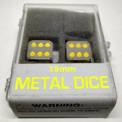 Zinc Alloy Metal Dice 15mm w/yellow spots