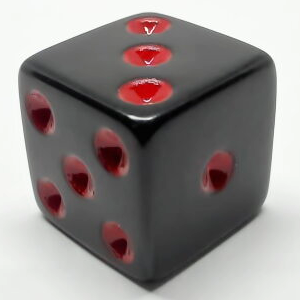 Single opaque 16mm d6 - black with red dots