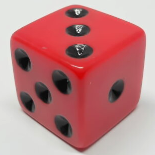 Single opaque 16mm d6 - red with black dots