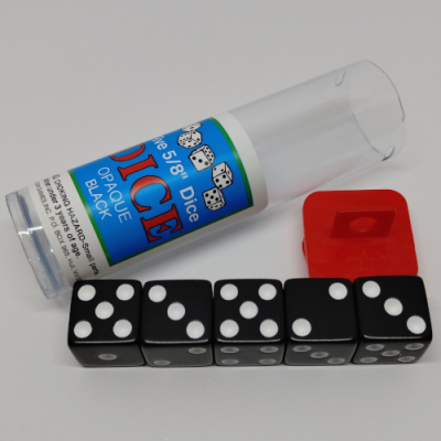 Tube of 5 opaque 16mm d6 - black with white dots