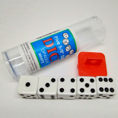 Tube of 5 opaque 16mm d6 - white with black dots