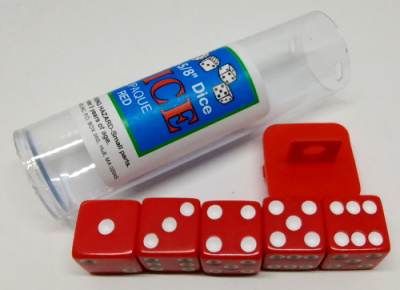 Tube of 5 opaque 16mm d6 - red with white dots