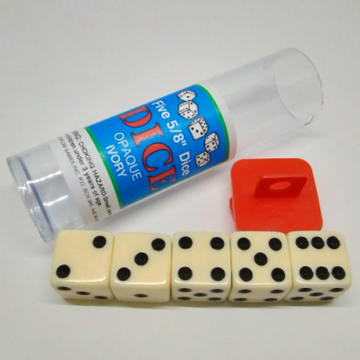 Tube of 5 opaque 16mm d6 - ivory with white dots