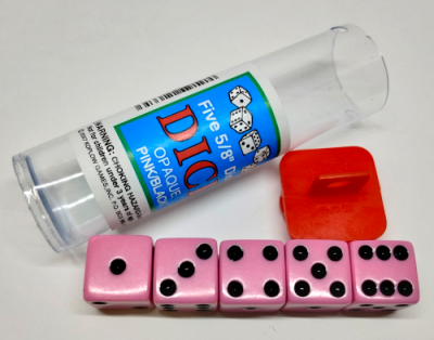 Tube of 5 opaque 16mm d6 - pink with black dots