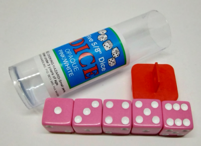 Tube of 5 opaque 16mm d6 - pink with white dots