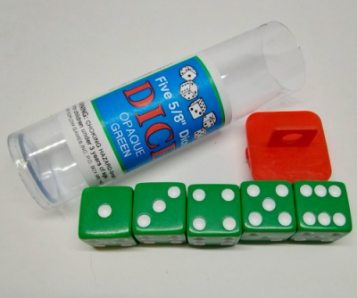 Tube of 5 opaque 16mm d6 - green with white dots