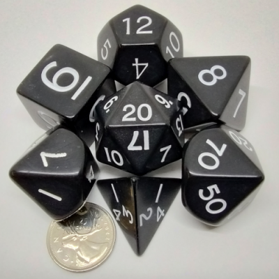 Jumbo black polyhedral 7 Dice set in a tube