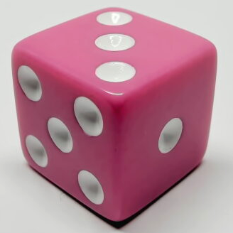 Single opaque 16mm d6 - pink with white pips