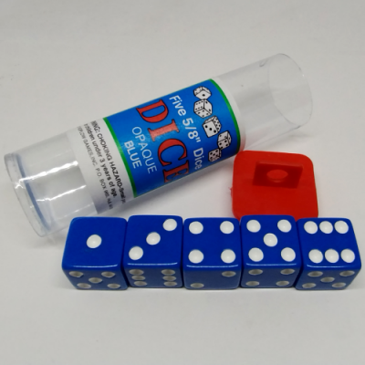 Tube of 5 opaque 16mm d6 - blue with white dots