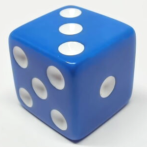 Single Opaque 16mm d6 - Blue with white pips