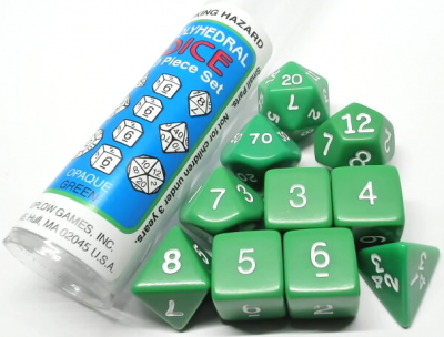 Opaque Polyhedral Green/white 10-Die Set