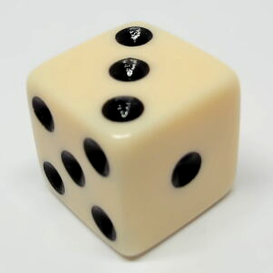 Single Opaque 16mm d6 - Ivory with black pips