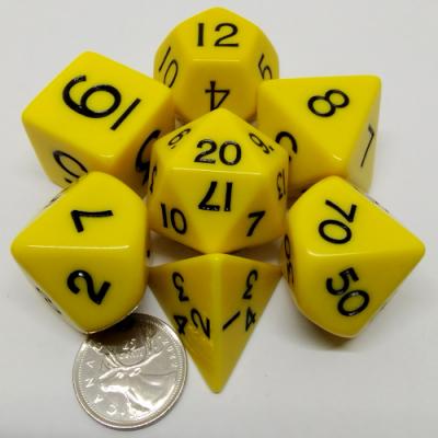 Jumbo yellow polyhedral 7 Dice set in a tube