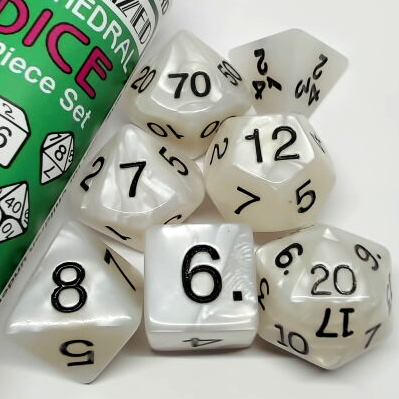 Tube of 7 Polyhedral Dice - Pearlized Grey with Black Numbers