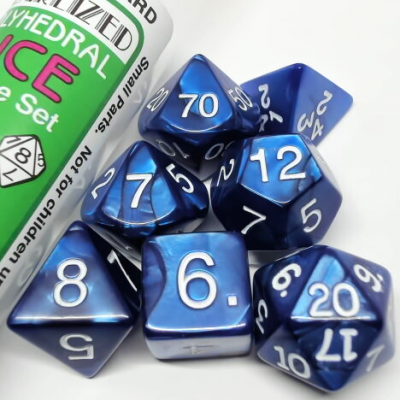 Tube of 7 Polyhedral Dice - Pearlized Navy Blue with White Numbers with White Numbers