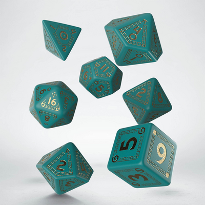 RuneQuest Turquoise & gold Dice Set