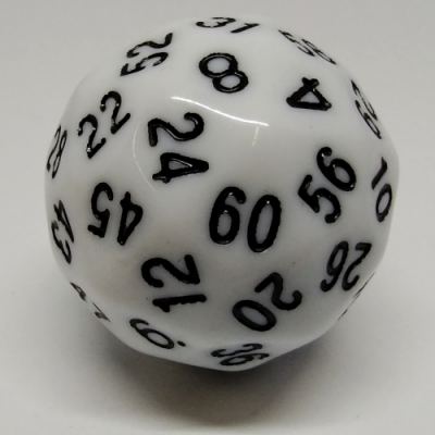 60-sided Die - white with black numbers