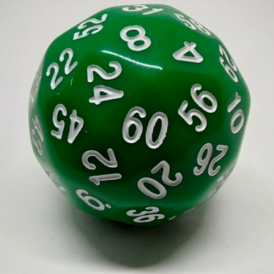 60-sided Die - green with white numbers