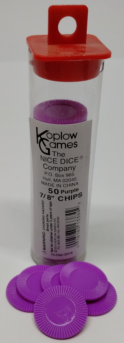 Poker chips 7/8" in a tube - 50 purple