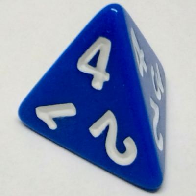 4-sided Die - blue with white numbers