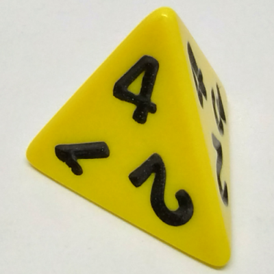 4-sided Die - yellow with black numbers