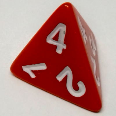 4-sided Die - red with white numbers