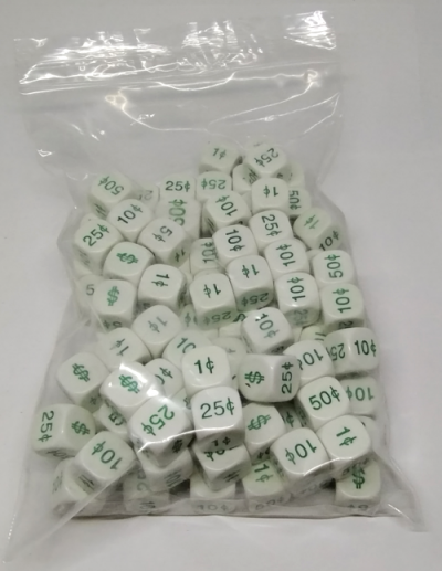 Bag of 100 16mm money dice