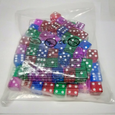 Bag of 100 translucent 19mm dice - assorted colours