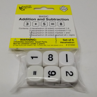 Kit of six basic addition / subtraction dice