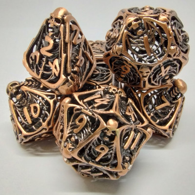 Hollow Skeleton Horror Dice Kit - Aged Copper with metal box