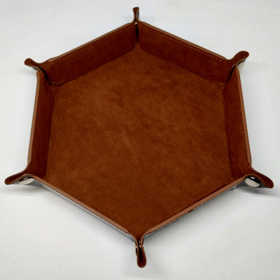 Portable hexagonal dice tray - dark brown