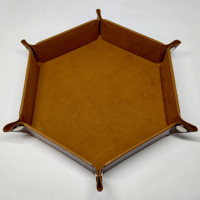 Portable hexagonal dice tray - light brown