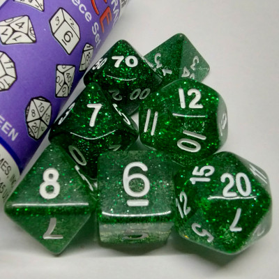 Glitter Polyhedral Green/white 7-Die Set