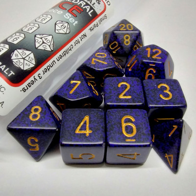 Speckled Polyhedral 10-Die Set - Golden Cobalt