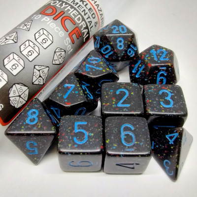 Speckled Polyhedral 10-Die Set - Blue Stars