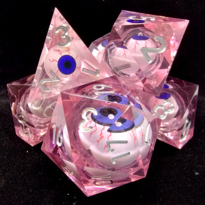 Mirrors of the soul - pink Liquid Core dice kit with black suedecloth bag