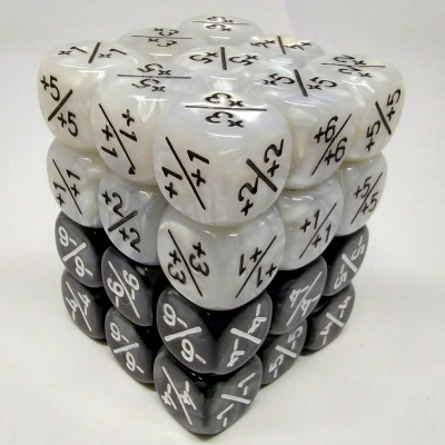 Set of 36 12mm positive and negative counter dice - black & white pearl