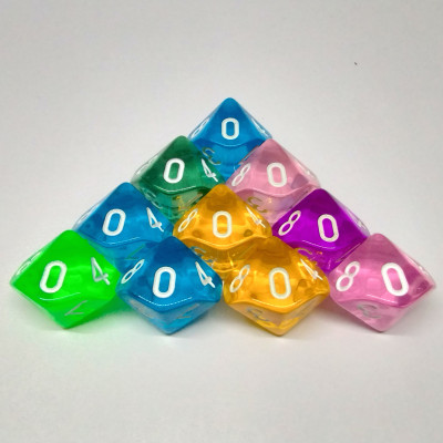 Bag of Fun - 10 translucent d10's - Assorted colours