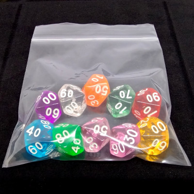 Bag of Fun - 10 translucent percentile dice - Assorted colours