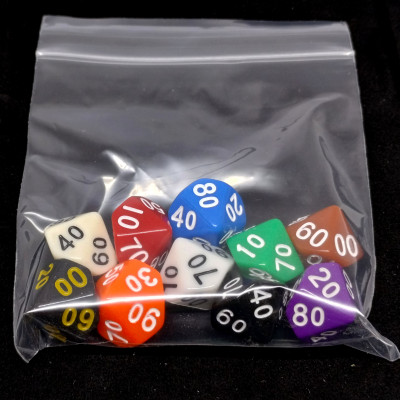 Bag of Fun - 10 opaque percentile dice - Assorted colours