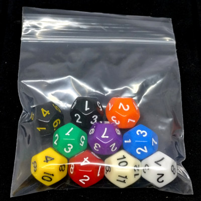 Bag of Fun - 10 opaque d12's - Assorted colours