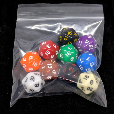 Bag of Fun - 10 opaque d20's - Assorted colours