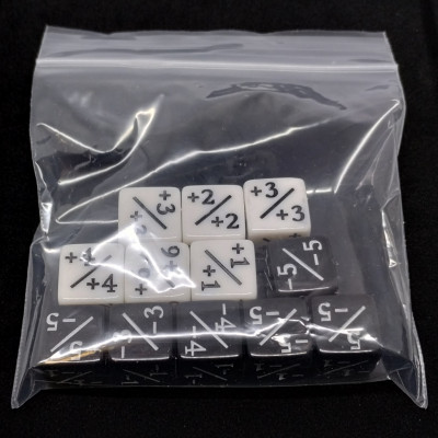 Set of 12 16mm positive and negative counter dice - black & white