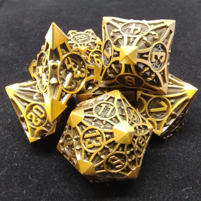 Chaos Dice Kit - Ancient Gold with black suedecloth dice bag