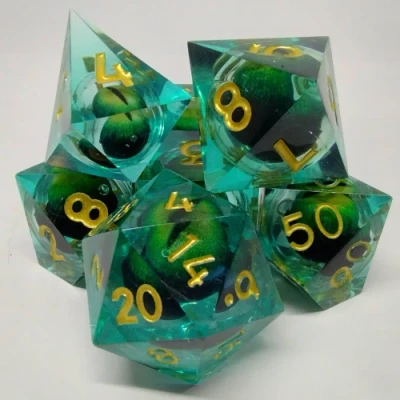 Liquid Core Dragon Eye dice kit - green in a bottle with screw-cap