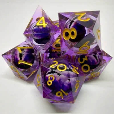 Liquid Core Dragon Eye dice kit - purple in a bottle with screw-cap