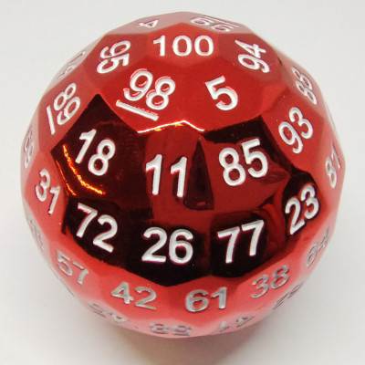 Metal d100 - Red with white numbers in a metal box